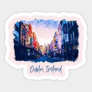 Watercolor Painting - Ireland Dublin, Streets Sticker